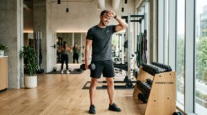 A high-quality, editorial-style portrait of a confident, active man in his prime, training in a mode