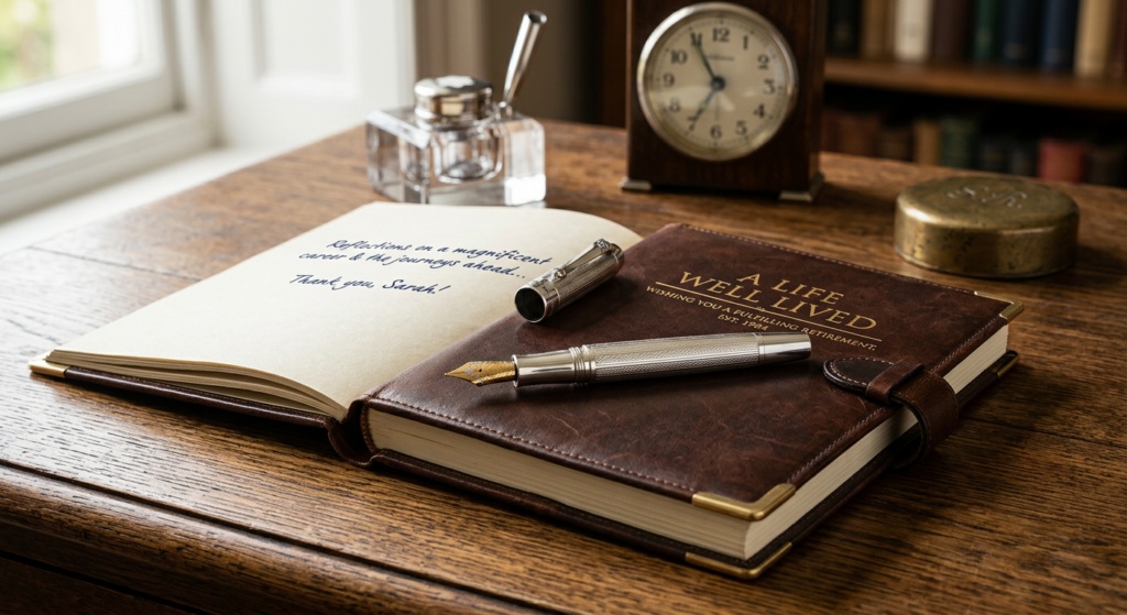 An elegant, high-quality editorial shot of a luxury fountain pen resting on a premium leather-bound